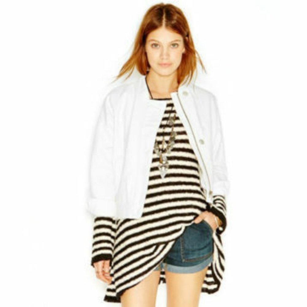 FREE PEOPLE Distressed White Tennis Denim Jacket-M